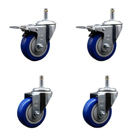 Service Caster 3.5'' Blue Poly Wheel Swivel 7/16'' Stem Caster Set 2 Total Lock Brake, 4PK GRTTL20S3514-PPUB-BLUE-716138-2-S-2